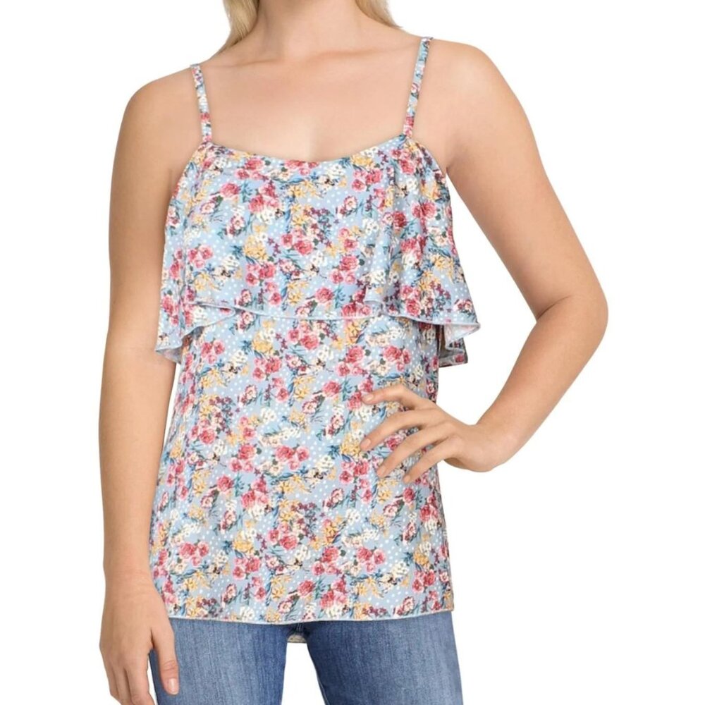 Moda NWT Made in Italy, Women's Blue Floral Ruffled Strappy Camisole, Medium